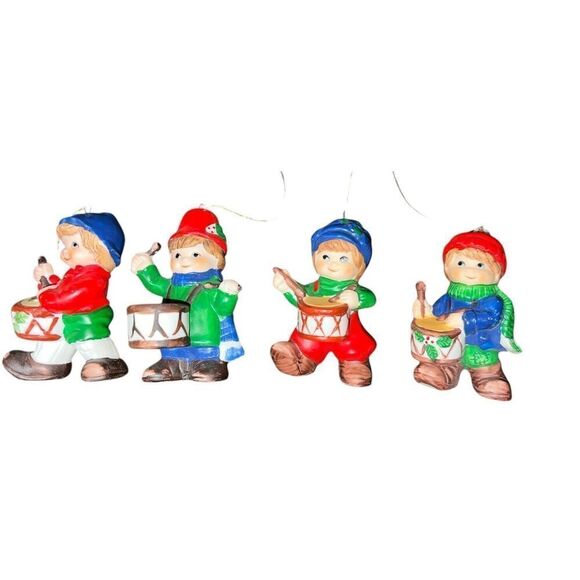 4 Drummer Boys Porcelain Christmas‎ Figurines Ornaments - Picture 1 of 4